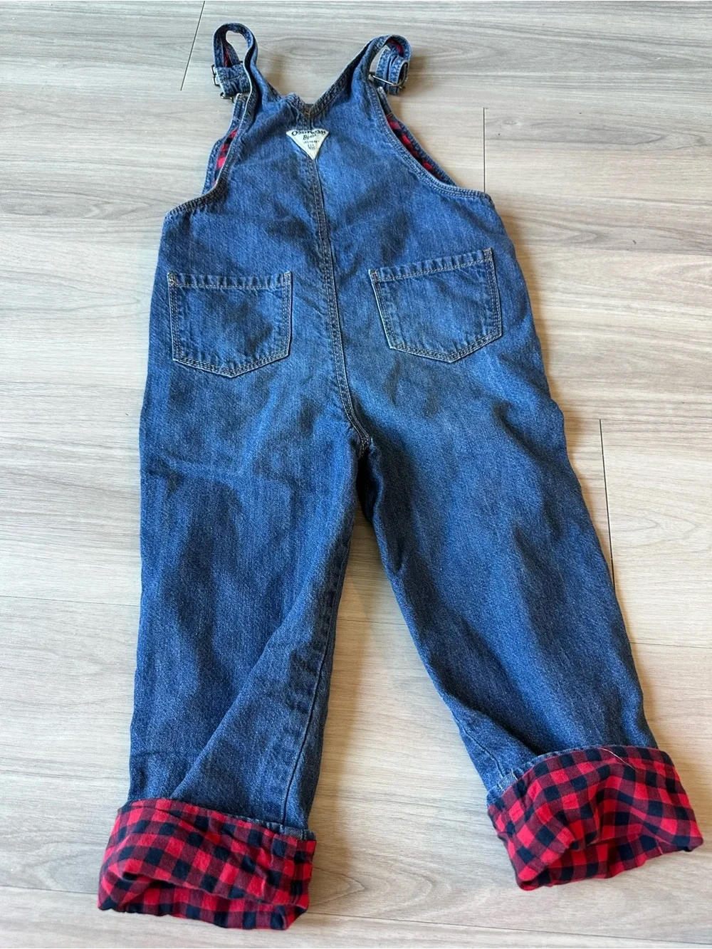 Vintage Oshkosh Kids Denim Plaid Overalls 5T